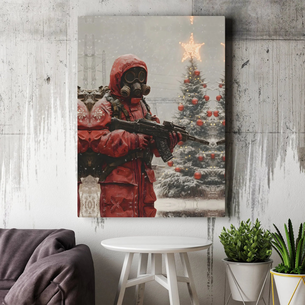 Dark Winter Christmas Canvas Print, Post-Apocalyptic Soldier Canvas Art, Dystopian Gamer Wall Art Canvas, Sci-Fi Military Art