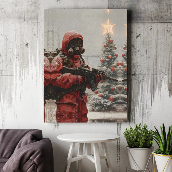 Dark Winter Christmas Canvas Print, Post-Apocalyptic Soldier Canvas Art, Dystopian Gamer Wall Art Canvas, Sci-Fi Military Art