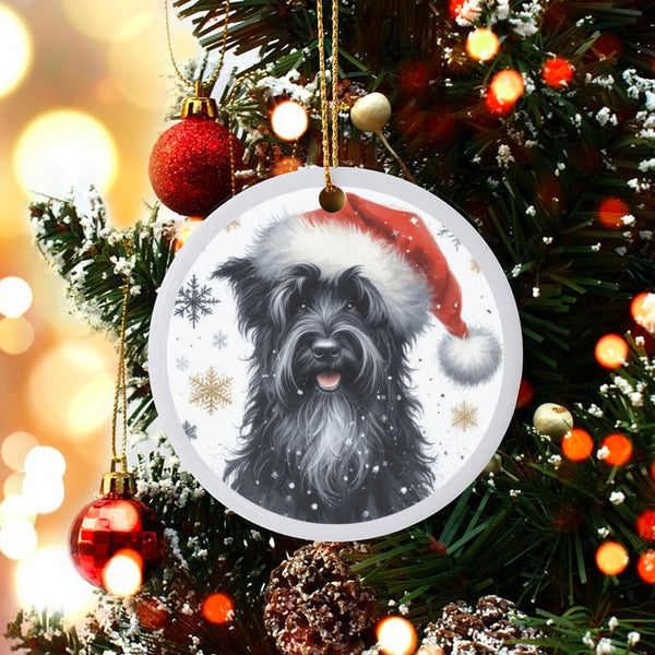 Santa Hat Dog Christmas Ornament, Black Schnauzer Ornament, Adorable Pet Holiday Tree Ornament, Dog Lover Ceramic Keepsake Pr