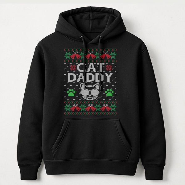 Humorous Cat Lover Holiday Hoodie, Cat Daddy Ugly Christmas Hoodie, Vintage Feline Graphic Hoodie, Adorable Pet Lover Xmas Ho