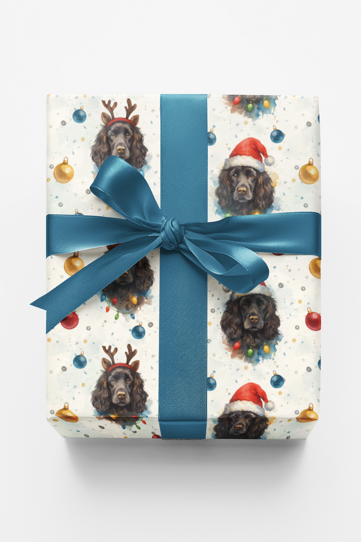 Santa Hat Reindeer Dog Gift Wrap, Cocker Spaniel Christmas Wrapping Paper, Adorable Puppy Present Wrap, Holiday Dog Lover Pre