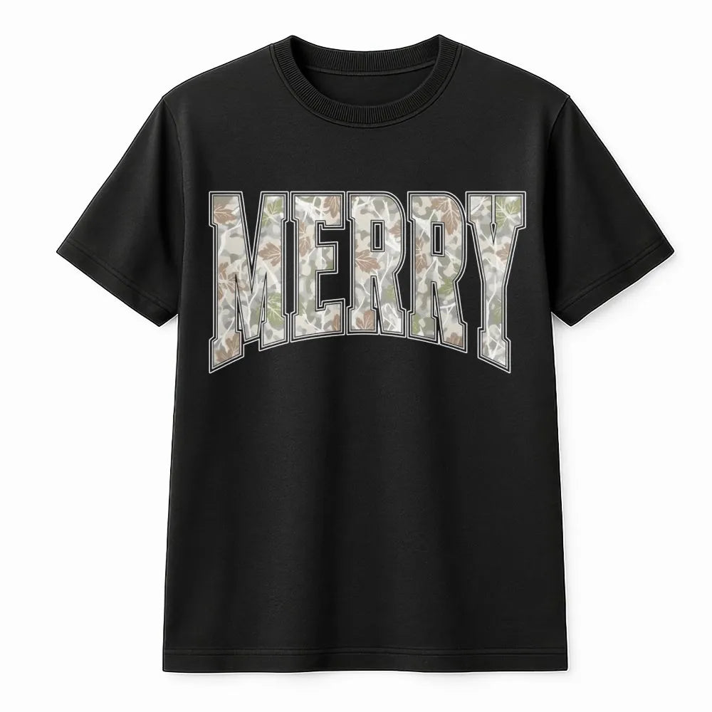Varsity Leaf Camouflage Holiday Shirt, Merry Christmas Camo T-Shirt, Festive Xmas Graphic Tee, Camo Christmas T-Shirt, Holida