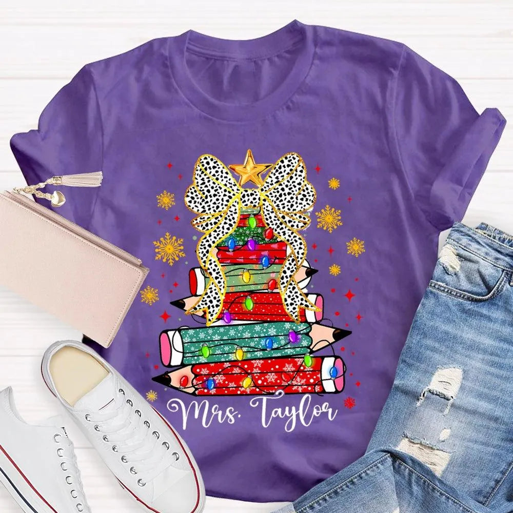 Custom Name Pencil Snowflake Tee, Personalized Teacher Christmas Tree Shirt, Holiday Teacher T-Shirt, Christmas Teacher Prese