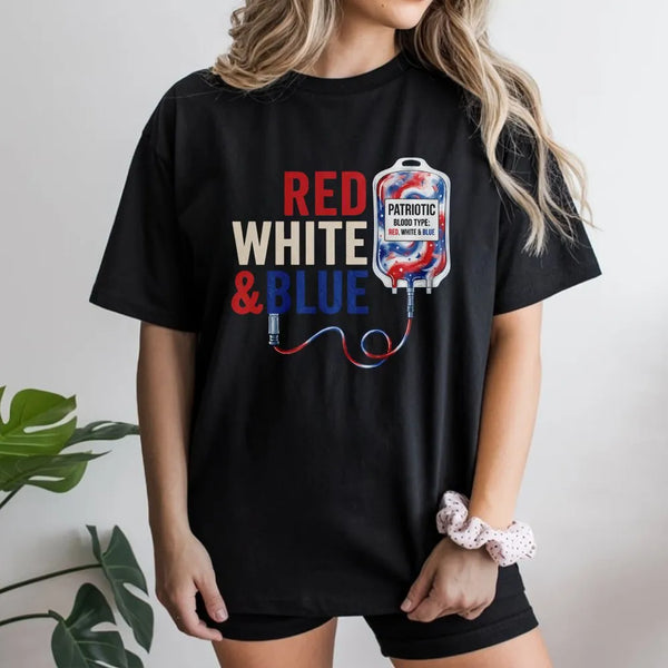 4th of July Nurse Shirt | Patriotic Blood Type IV Bag Graphic | Soft Cotton Tee | Gift for Phlebotomist or RN