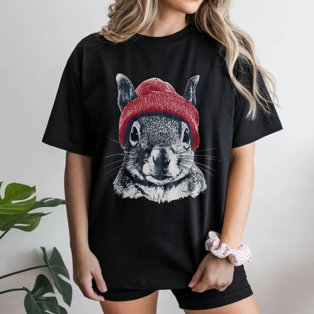 Squirrel Sweatshirt | Retro Wildlife Art with Red Beanie | Cozy Cotton Blend Pullover | Gift for Animal Lover