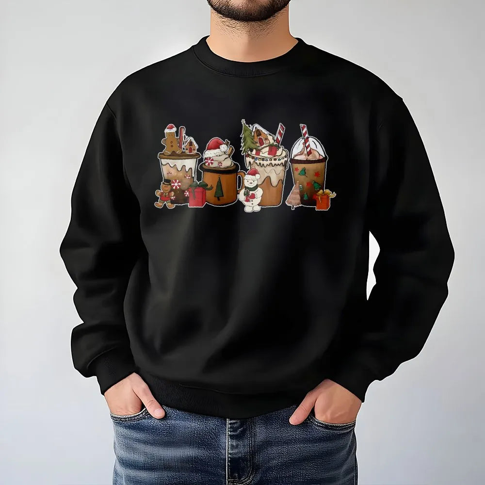 Gingerbread Latte Holiday Sweater, Christmas Coffee Sweatshirt, Comfy Coffee Crewneck, Winter Coffee Lover Graphic Sweatshirt