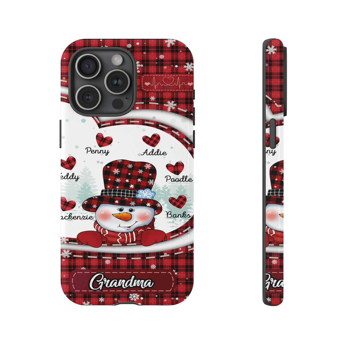 Buffalo Plaid Grandma Christmas Holiday iPhone Case, Snowman Phone Case for iPhone, Dual Layer Tough Phone Cover, Winter Gran
