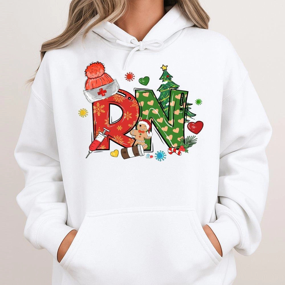 Registered Nurse Holiday Hoodie, Christmas RN Nurse Hoodie, Medical Worker Sweatshirt, Nursing Student Pullover Hoodie, Nurse