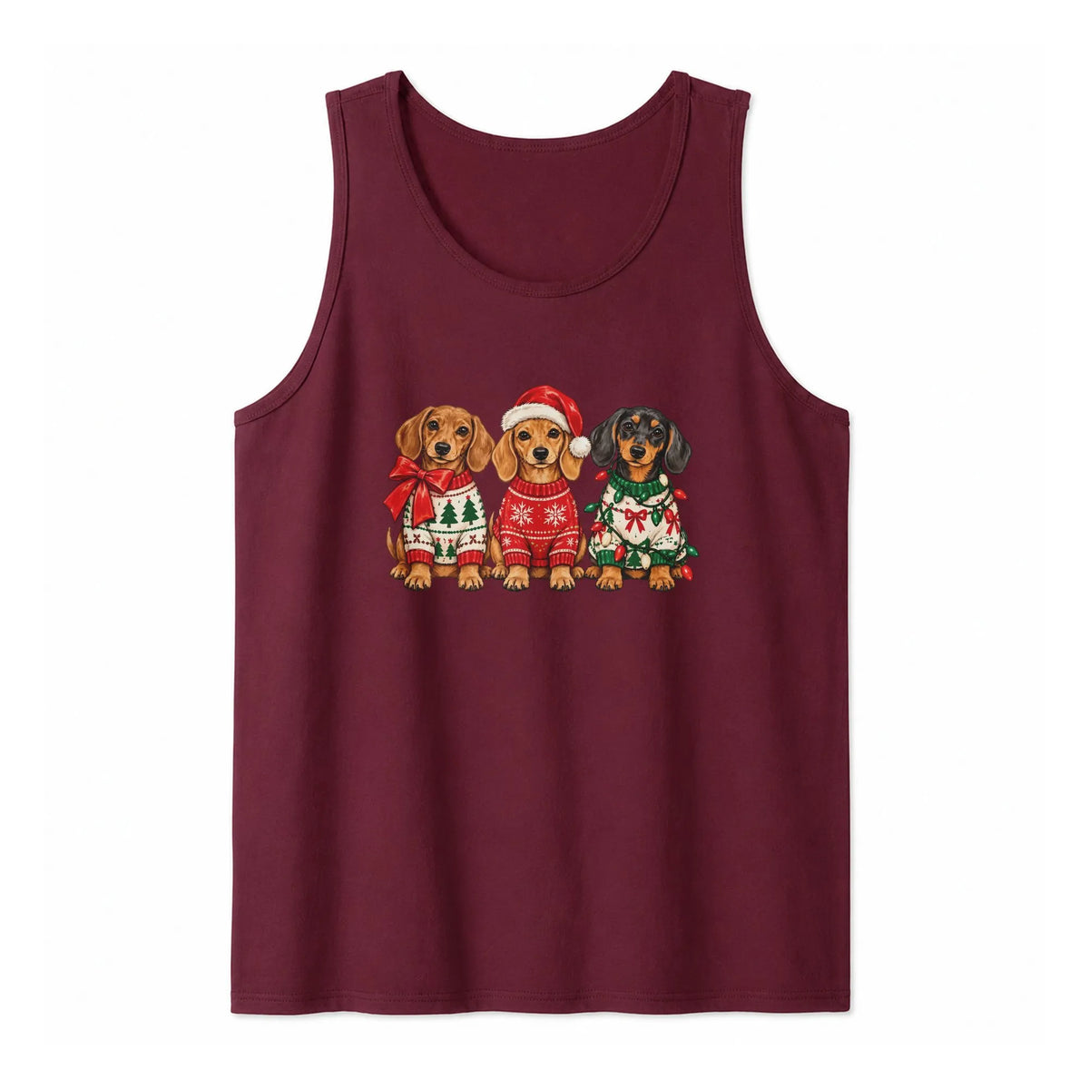 Wiener Dog Christmas Tank, Christmas Dachshund Tank Top, Retro Holiday Dachshund Sleeveless Tee, Adorable Dog Lover Xmas Pres