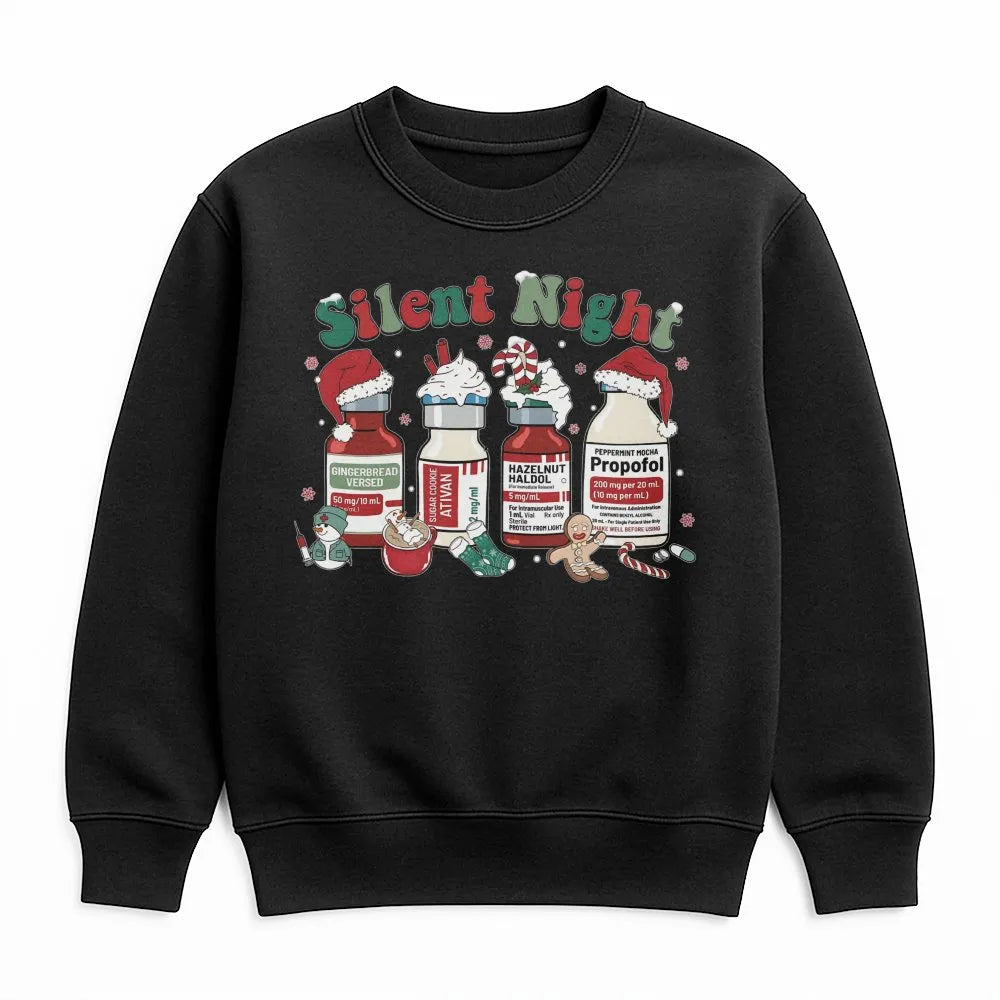 Humorous Healthcare Holiday Crewneck, Silent Night Nurse Christmas Sweatshirt, Medical RN Xmas Graphic Pullover, Hospital Nur