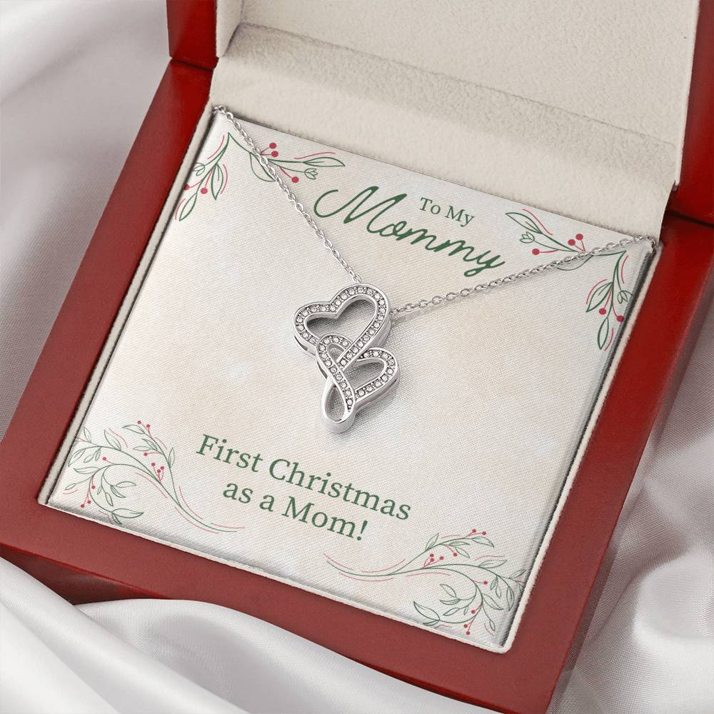 Double Heart Pendant, First Christmas as a Mom Necklace, Interlocking Heart Necklace, 14K White Gold Jewelry, Meaningful New 