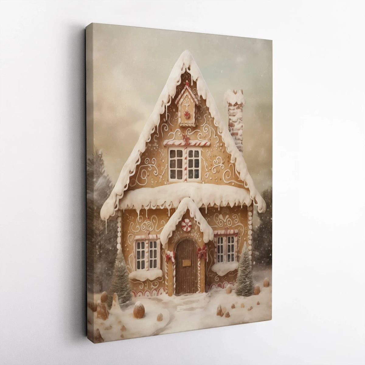 Whimsical Snowy Winter Landscape Canvas, Gingerbread House Christmas Canvas Wall Art, Festive Holiday Canvas Print, Comfy Xma