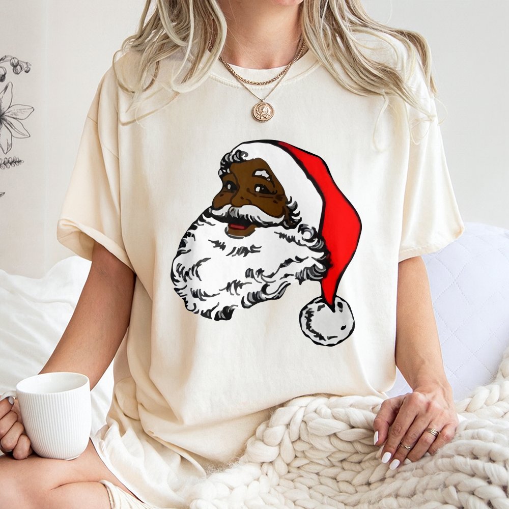 African American Santa Claus Shirt, Black Santa T-Shirt, Inclusive Holiday Graphic Tee, Retro Xmas Santa T-Shirt, Christmas P
