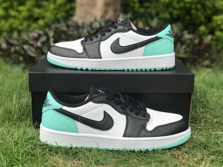 Low Top Golf Shoes, White Black Green Colorway, Lace Up Design, Casual Gift for Shoe Lovers