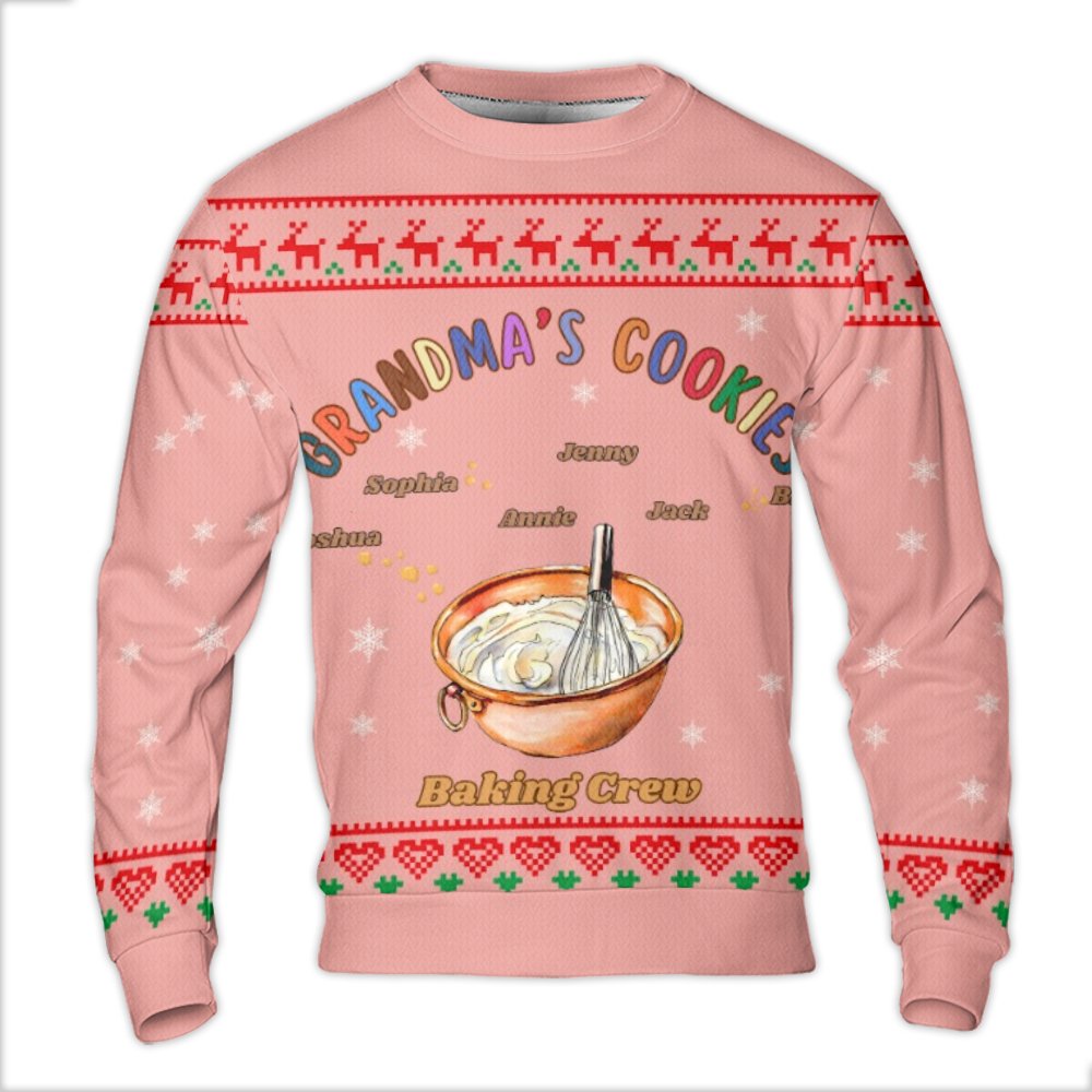 Custom Family Name Christmas Sweater, Grandmas Cookies Baking Crew Ugly Sweater, Personalized Holiday Sweater, Humorous Grand