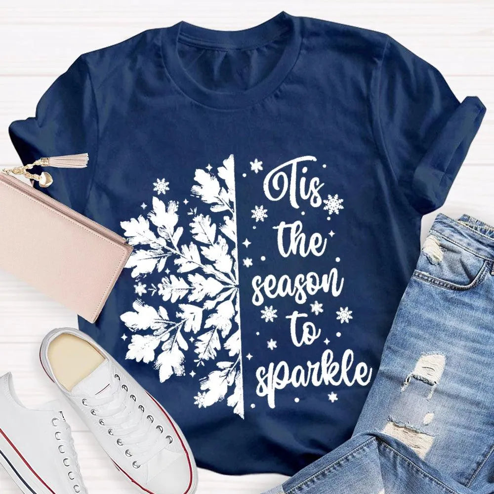 Festive Holiday Graphic Shirt, Tis the Season to Sparkle Snowflake T-Shirt, Winter Sparkle Christmas Tee, Womens Seasonal Hol