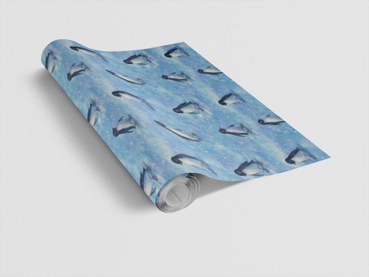 Snowy Penguin Gift Wrap, Winter Penguin Wrapping Paper, Winter Wonderland Wrapping Paper, Holiday Bird Gift Wrap, Christmas P