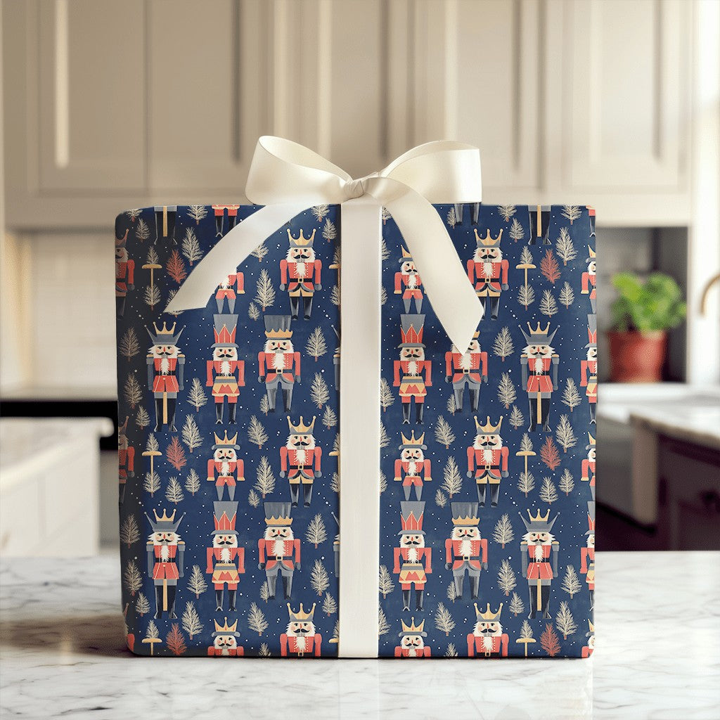 Navy Blue Nutcracker Gift Wrap, Nutcracker Christmas Wrapping Paper, Holiday Soldier Wrapping Paper, Festive Winter Holiday W