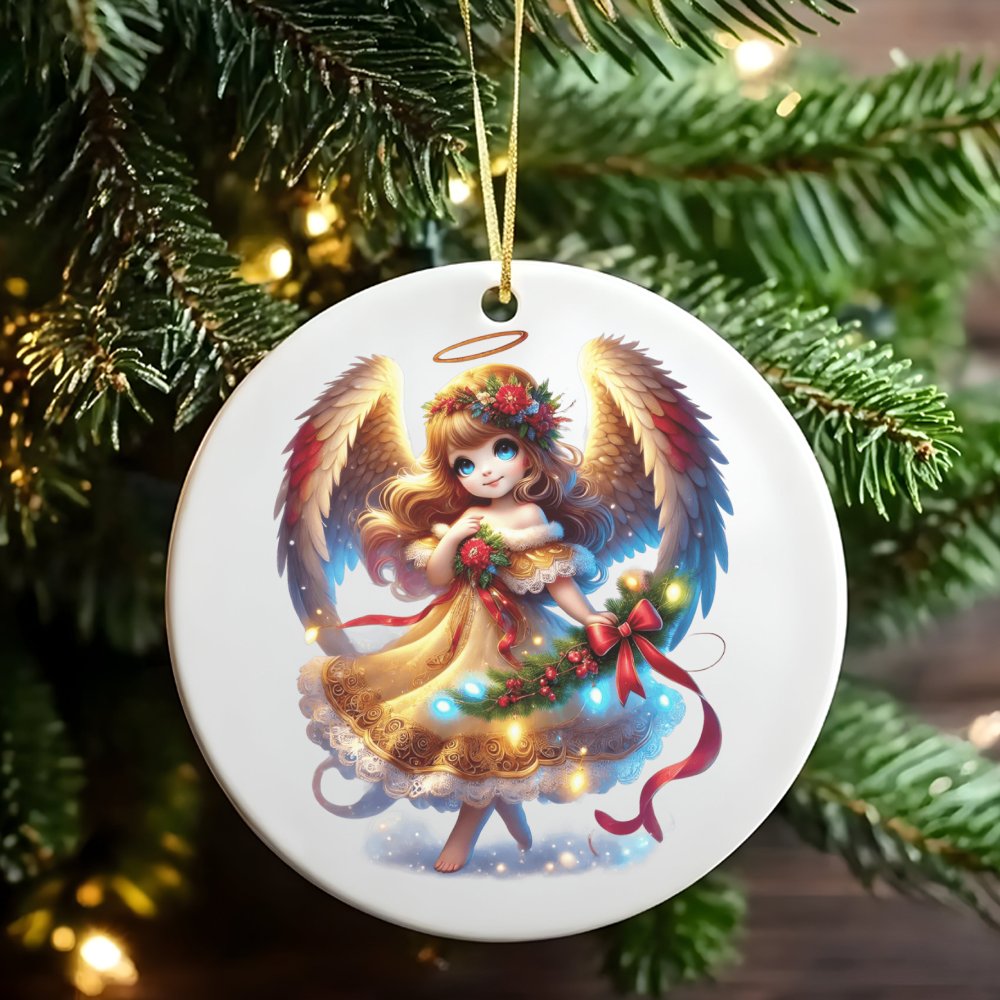 Whimsical Holiday Tree Ornament, Adorable Christmas Angel Ornament, Ceramic Angel Keepsake Ornament, Festive Christmas Tree H