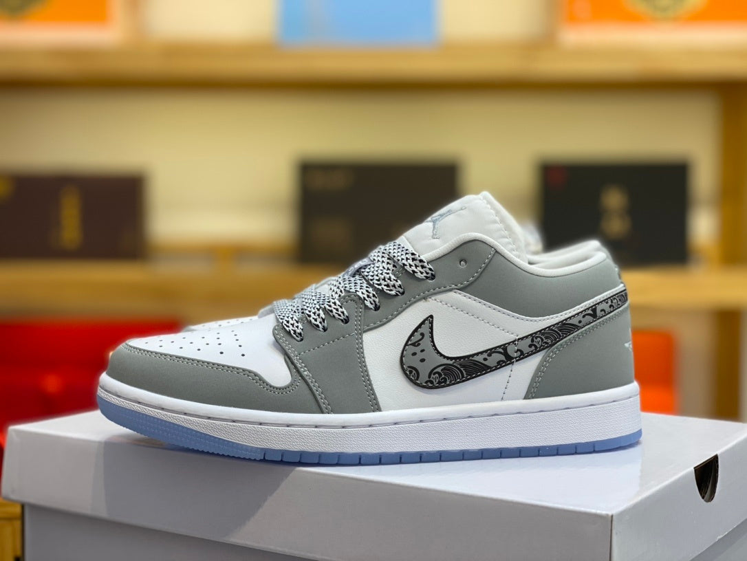 Low Top Sneakers, White Gray Colorway, Lace Up Design, Casual Gift for Sneaker Fans