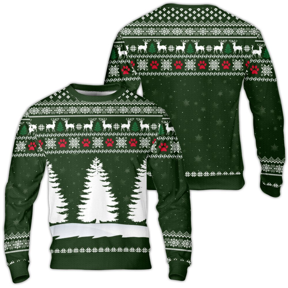 Fair Isle Reindeer Holiday Sweater, Dog Paw Christmas Tree Ugly Sweater, Pet Lover Ugly Christmas Sweater, Festive Winter Cre