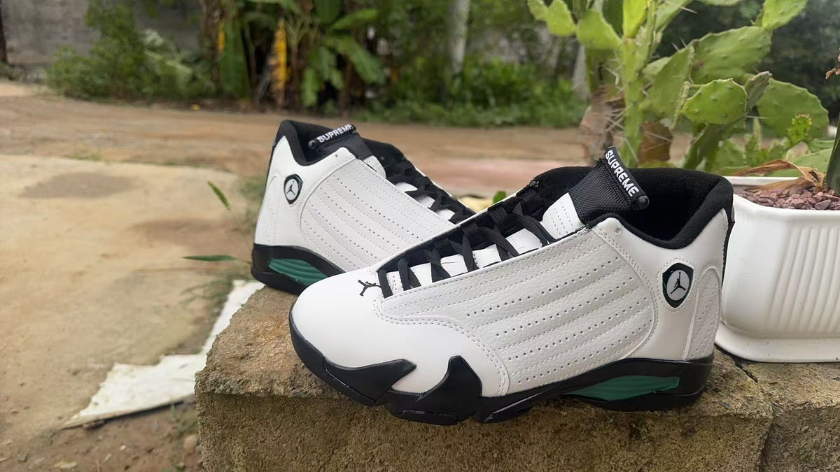 Mid Top Sneakers, White Black Green Colorway, Lace Up Design, Casual Gift for Sneaker Fans