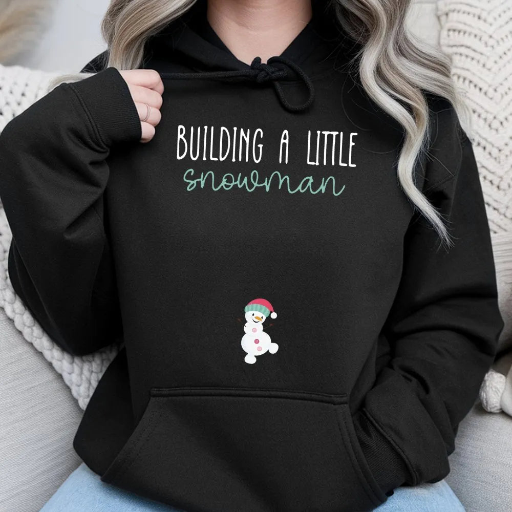 Christmas Pregnancy Reveal Sweatshirt, Building a Little Snowman Hoodie, Winter Baby Announcement Pullover, Adorable Mom to B