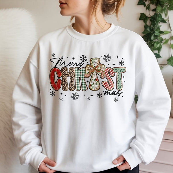 Christian Cross Holiday Shirt, Merry Christ-mas Sweatshirt, Faith Based Religious Christmas Crewneck, Winter Jesus Sweater, H