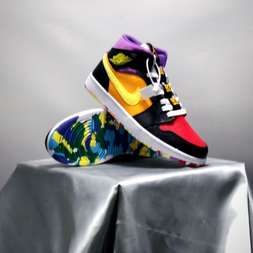 Mid Top Sneakers, Blue Yellow Black Colorway, Mismatched Colorway, Lace Up Design, Casual Gift for Sneaker Fans