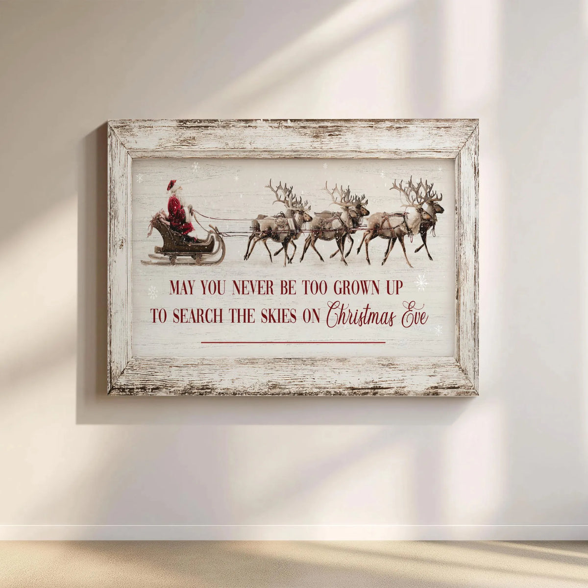 Santa Claus Sleigh Reindeer Holiday Quote Print, Christmas Wall Art Canvas, Farmhouse Christmas Canvas, Festive Winter Wall D
