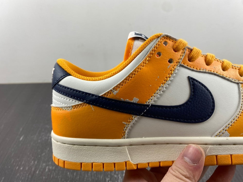 Distressed Low Top Sneakers, Blue White Yellow Colorway, Lace Up Design, Distressed Finish, Casual Gift for Sneaker Fans