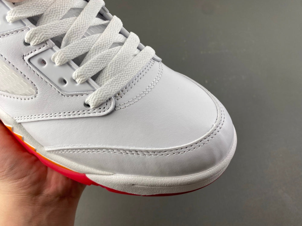 Retro High Top Sneakers, White Orange Colorway, Lace Up Design, Casual Gift for Sneaker Fans