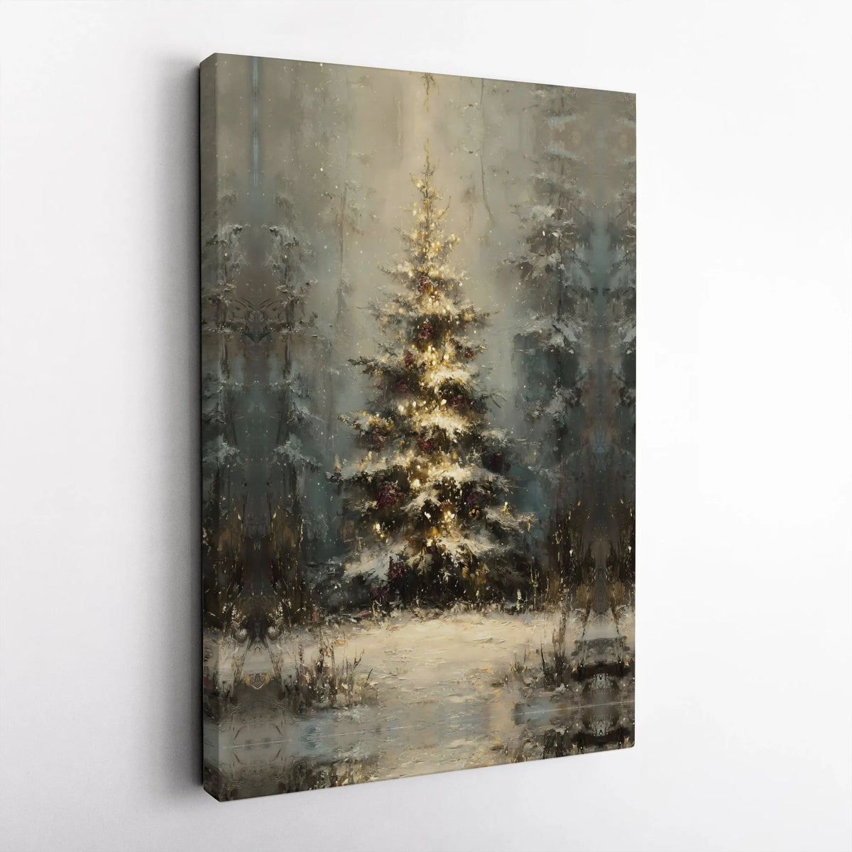 Impressionist Winter Forest Canvas Print, Christmas Tree Canvas Wall Art, Snowy Landscape Canvas Art, Holiday Season Wall Dec