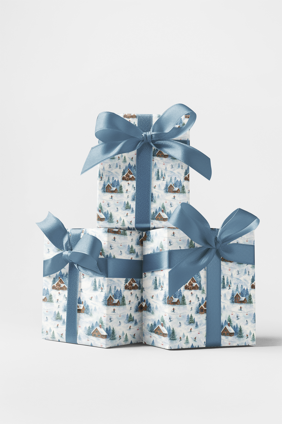 Alpine Ski Lodge Gift Wrap Paper, Snowfall Chalet Winter Wrapping Paper, Mountain Cabin Present Wrapping, Christmas Holiday G