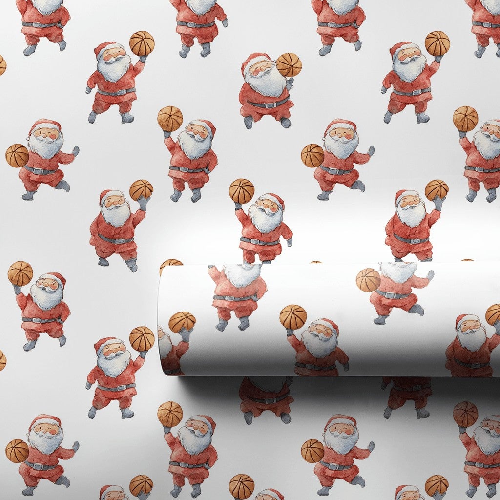 Sports Santa Claus Gift Wrap, Basketball Santa Wrapping Paper, Holiday Basketball Wrapping Paper, Retro Christmas Present Wra