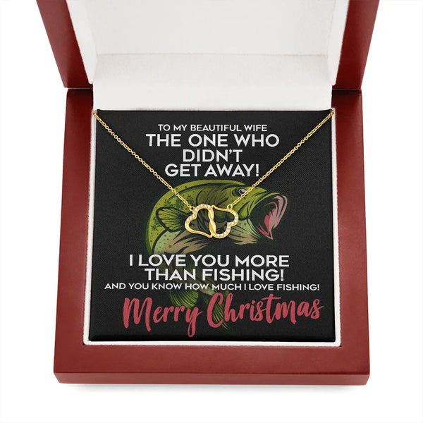 10k Solid Gold Diamond Interlocking Hearts Pendant Necklace, Fishing Theme Wife Necklace, LED Box, Romantic Christmas Present