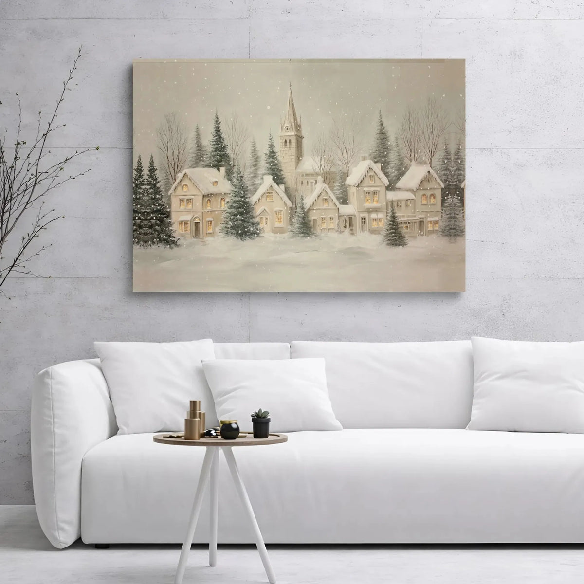 Winter Church Town Landscape Canvas Print, Snowy Christmas Village Canvas Wall Art, Festive Holiday Wall Decor, Merry Xmas Ho