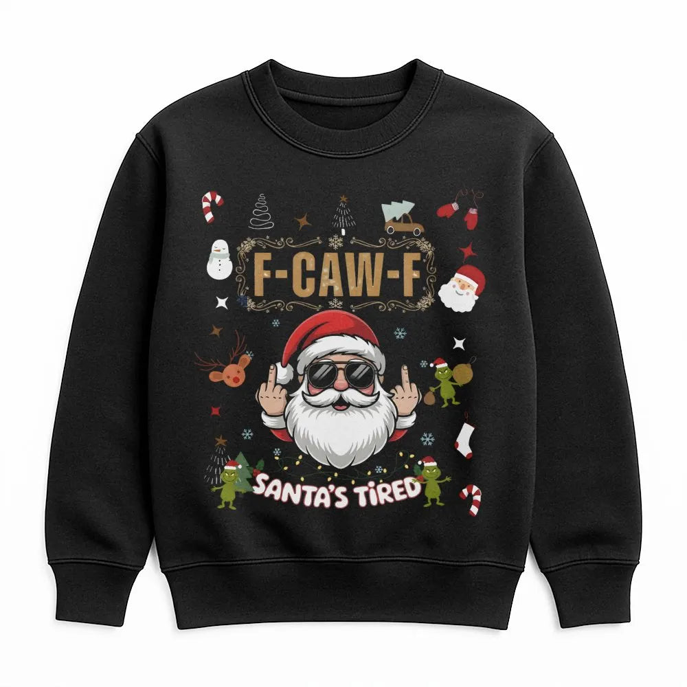Humorous Rude Santa Middle Finger Sweater, Santa's Tired Sweatshirt, Humorous Xmas Holiday Crewneck, Sarcastic Christmas Pull