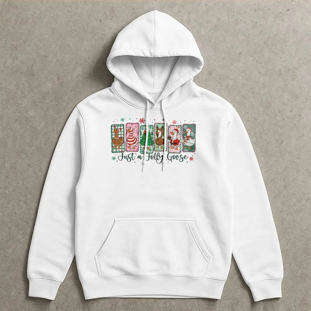 Jolly Holiday Animal Sweatshirt, Humorous Christmas Goose Hoodie, Adorable Silly Goose Christmas Pullover, Winter Bird Lover 
