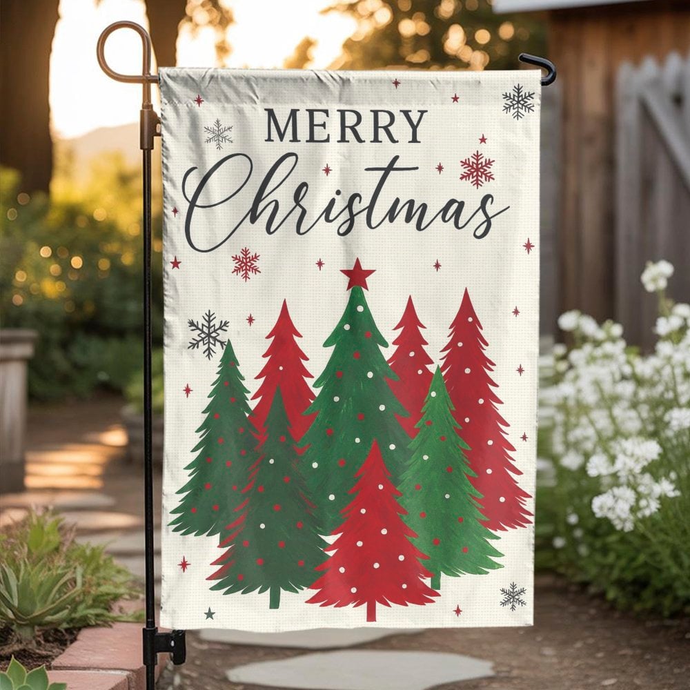 Festive Holiday Yard Flag, Merry Christmas Trees Garden Flag, Winter Porch Lawn Flag, Outdoor Christmas Flag Decor, Seasonal 