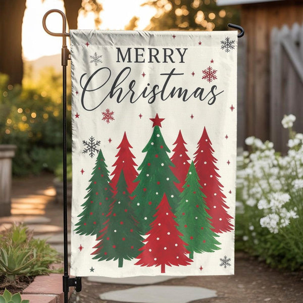 Festive Holiday Yard Flag, Merry Christmas Trees Garden Flag, Winter Porch Lawn Flag, Outdoor Christmas Flag Decor, Seasonal 