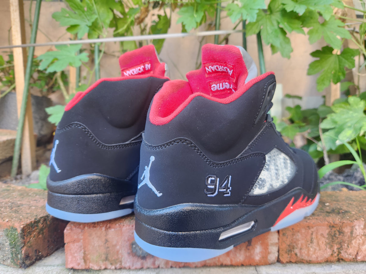 High Top Sneakers, Black Red Colorway, Lace Up Design, Casual Gift for Sneaker Fans