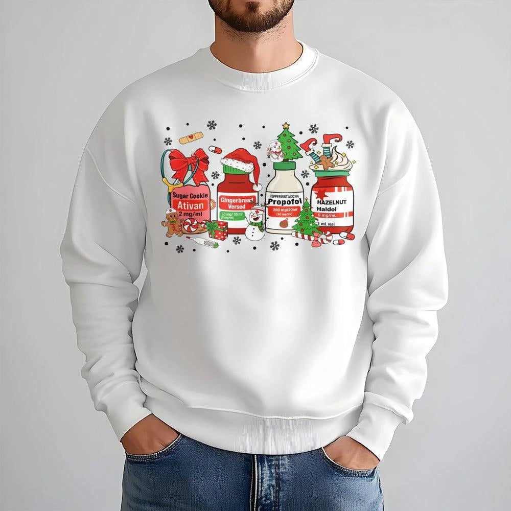 Medical Medication Jar Holiday Sweater, Christmas Nurse Sweatshirt, Humorous RN ICU Crewneck Sweatshirt, Healthcare Worker Ch