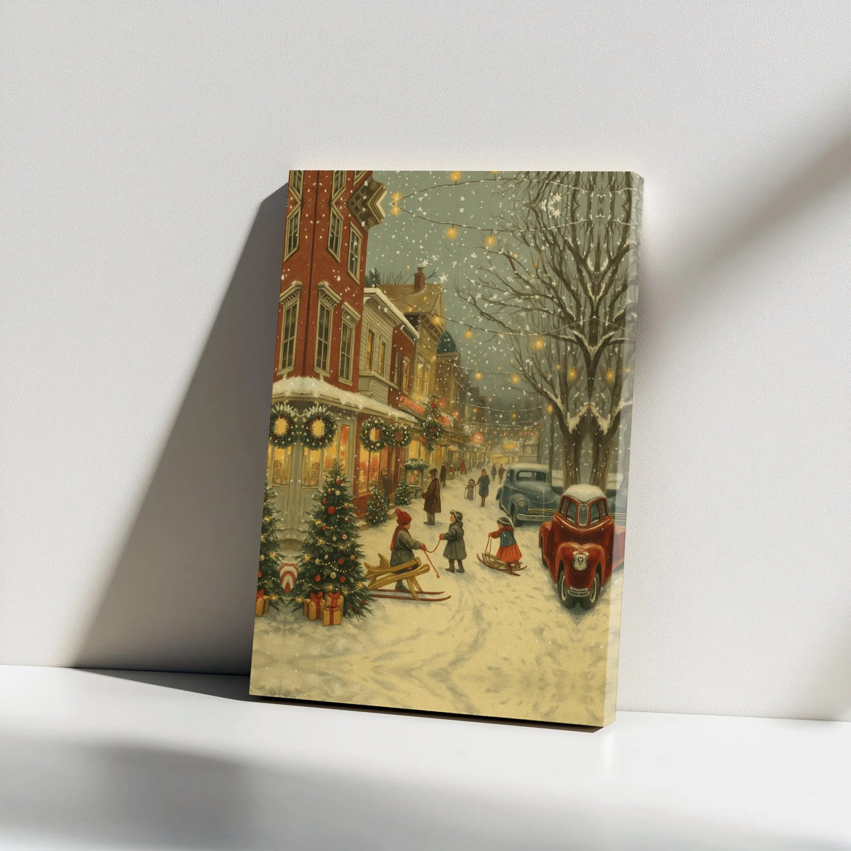 Snowy Winter Village Canvas Print, Vintage Christmas Town Canvas Wall Art, Festive Street Scene Canvas Decor, Holiday Wall De