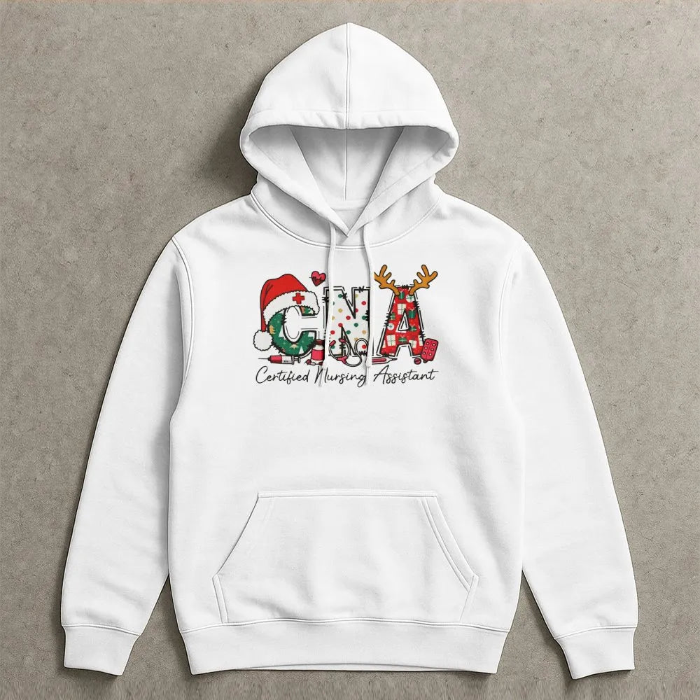 Certified Nursing Assistant Holiday Hoodie, CNA Christmas Hoodie, Nurse Xmas Sweatshirt, Medical Healthcare Pullover Hoodie P