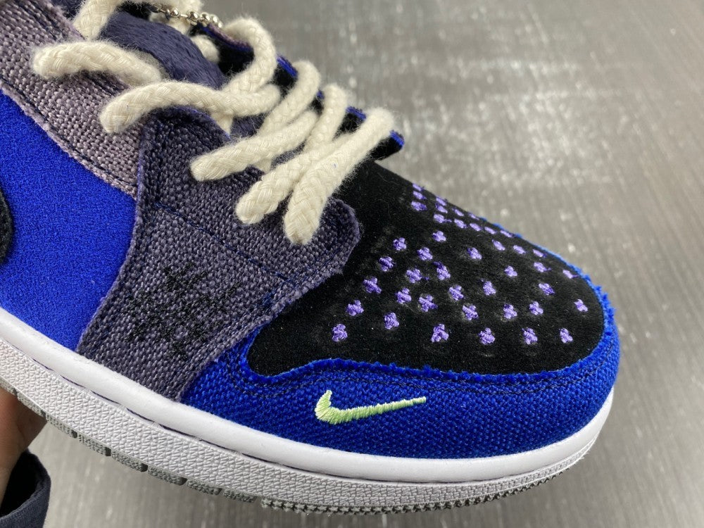 Low Top Sneakers, Royal Blue Black Purple Colorway, Lace Up Design, Casual Gift for Sneaker Fans