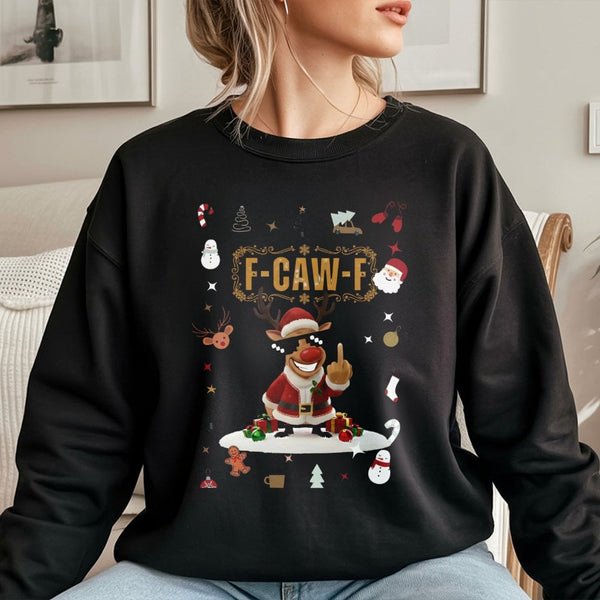 Humorous Christmas Crewneck, Middle Finger Reindeer Sweatshirt, Rude Santa Graphic Pullover, Sarcastic Holiday Sweatshirt, Ad
