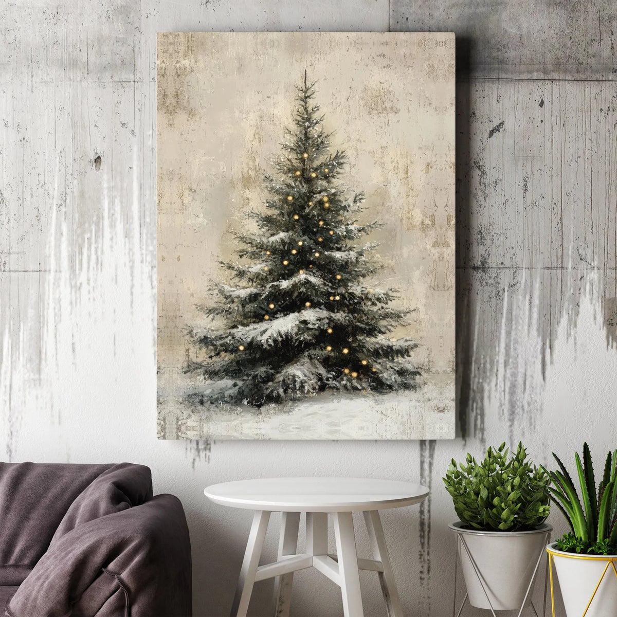 Snow Covered Pine Canvas Print, Rustic Christmas Tree Canvas Wall Art, Winter Holiday Canvas, Farmhouse Christmas Wall Decor,