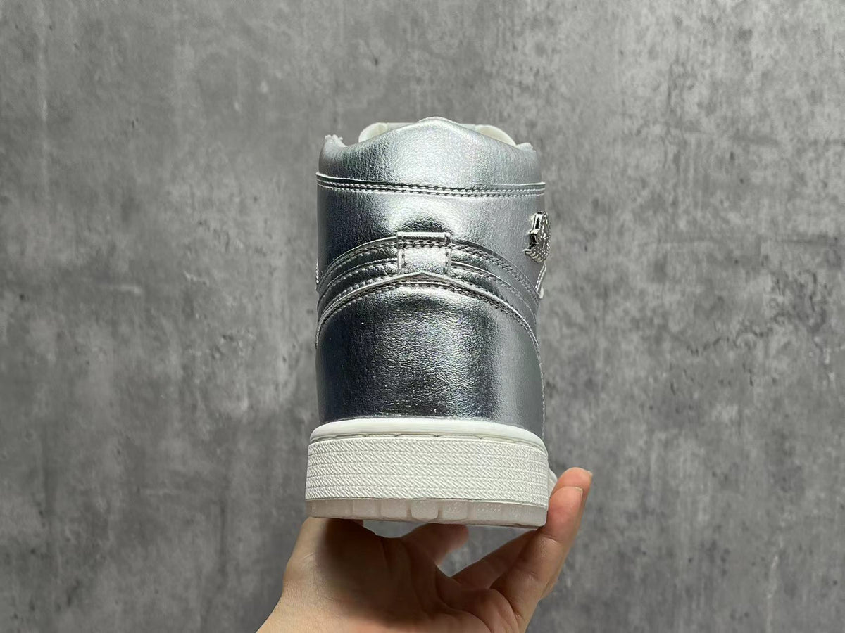 High Top Sneakers, Silver Colorway, Lace Up Design, Casual Gift for Sneaker Fans