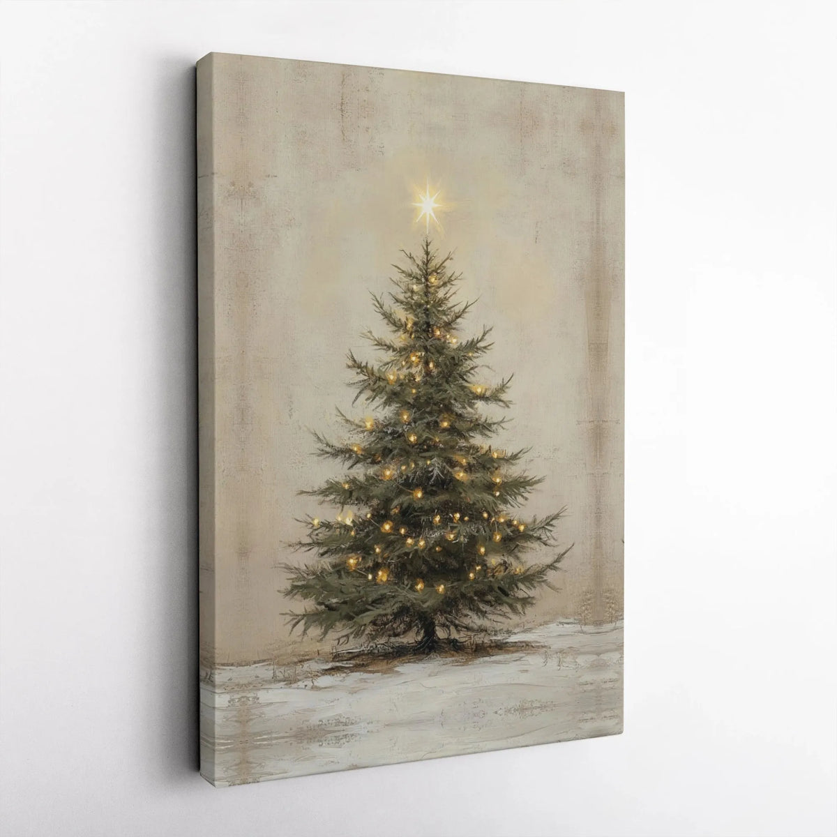 Rustic Farmhouse Tree Print, Christmas Tree Canvas Wall Art, Glowing Star Holiday Poster, Digital Download Canvas Art, Winter